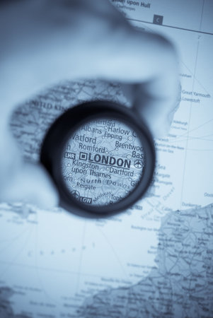 Selective focus on antique map of Londonの写真素材