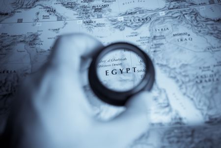 Selective focus on antique map of Egyptの写真素材