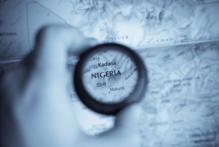 Selective focus on antique map of Nigeriaの写真素材