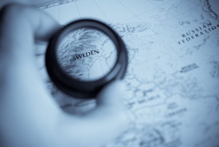 Selective focus on antique map of Swedenの写真素材
