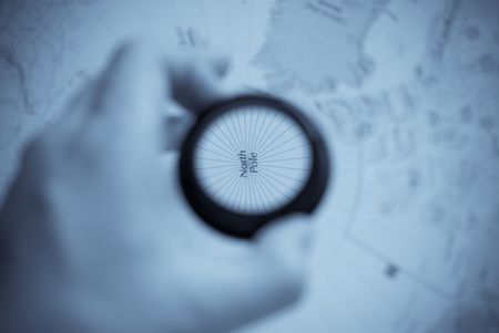 Selective focus on antique map of North Poleの写真素材