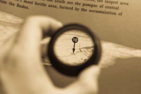 Selective focus on antique map of 10の写真素材