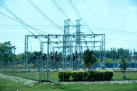 electricity supply power station landscape under blue sky
