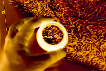 Selective focus on antique map of Limaの写真素材