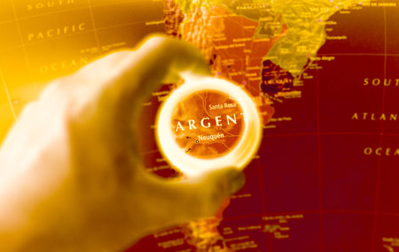 Selective focus on antique map of Argentinaの写真素材