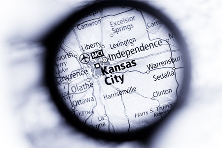 Selective focus on antique map of Kansas Cityの写真素材