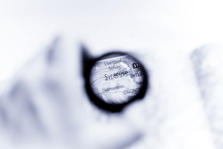 Selective focus on antique map of Syracuseの写真素材