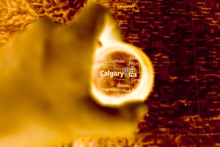 Selective focus on antique map of Calgaryの写真素材