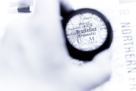 Selective focus on antique map of Brusselsの写真素材