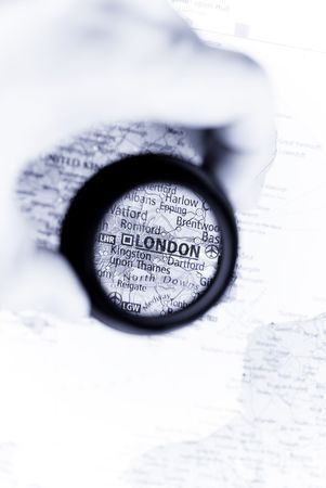 Selective focus on antique map of Londonの写真素材