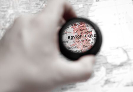 Selective focus on antique map of Boston