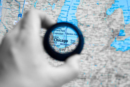 Selective focus on antique map of Chicago