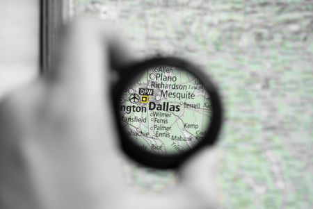 Selective focus on antique map of Dallasの写真素材