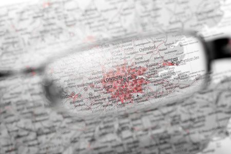 destination searching through eye glass with frameの写真素材