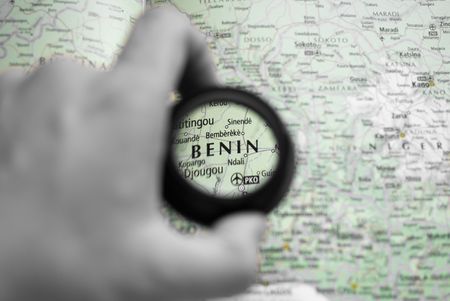 Selective focus on antique map of Beninの写真素材