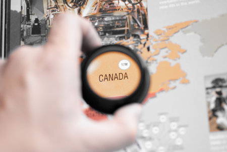 Selective focus on antique map of Canada