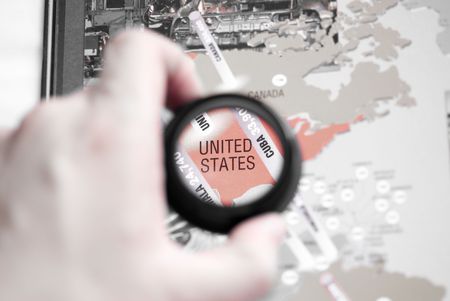 Selective focus on antique map of United Statesの写真素材