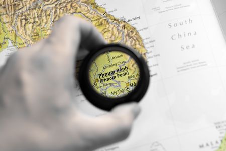 Selective focus on antique map of Phnom Penhの写真素材