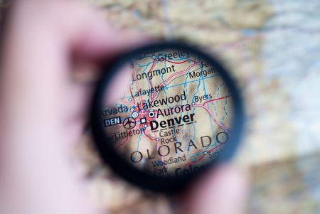 Selective focus on antique map of Denverの写真素材