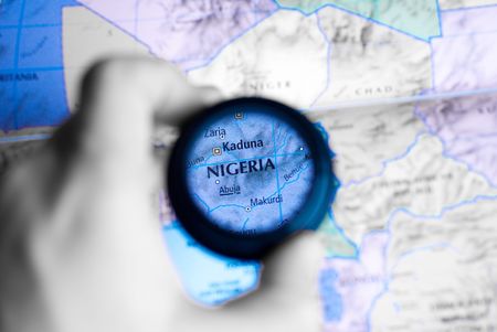 Selective focus on antique map of Nigeriaの写真素材