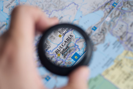 Selective focus on antique map of Bulgaria