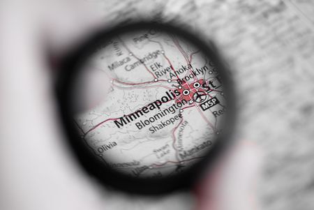Selective focus on antique map of Minneapolisの写真素材