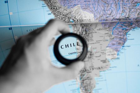 Selective focus on antique map of Chileの写真素材