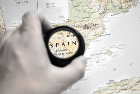 Selective focus on antique map of Spainの写真素材