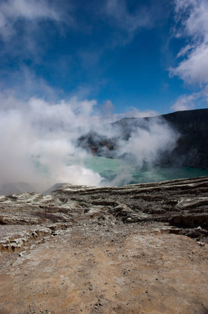 Milky blue lake in geographic asian active volcanoの写真素材