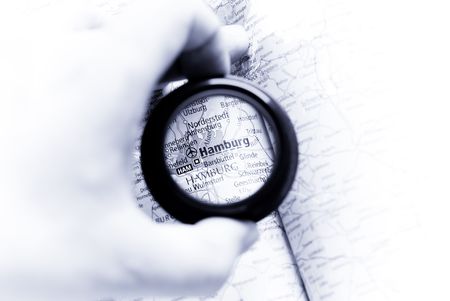 Selective focus on antique map of Hamburgの写真素材