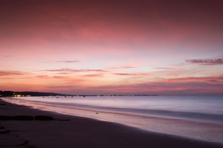 beautiful beach sunrise in Vietnam southern fishing villageの写真素材