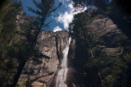 beautiful waterfall from wild mountain in west china - tibetの写真素材