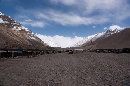 mount everest with snow covered in summerの写真素材