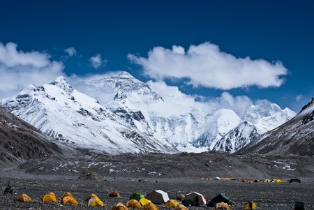 mount everest with snow covered in summerの写真素材