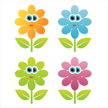 set of 4 colorful flowersのイラスト素材