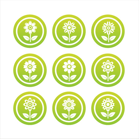 set of 9 green flower signsのイラスト素材