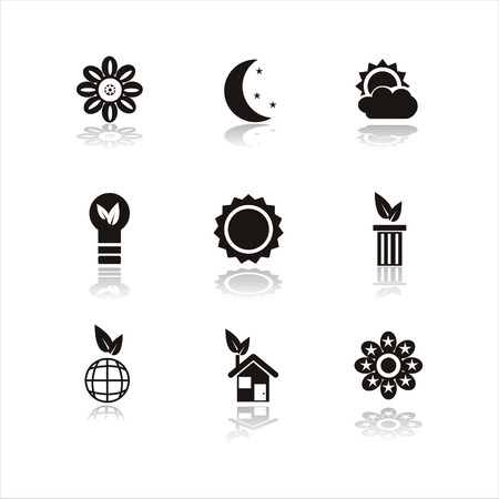 set of 9 black nature iconsのイラスト素材