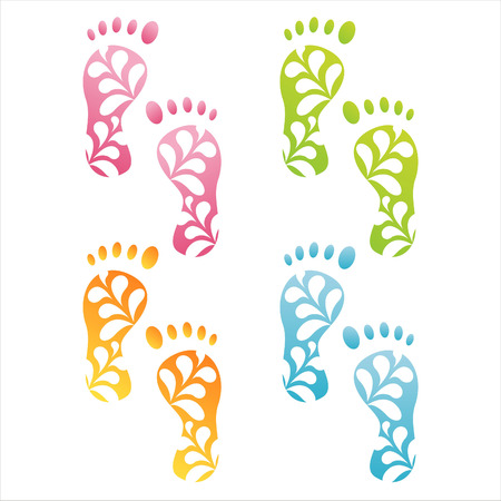 set of 4 colorful foot stepsのイラスト素材
