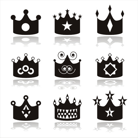 set of 9 black crown iconsのイラスト素材