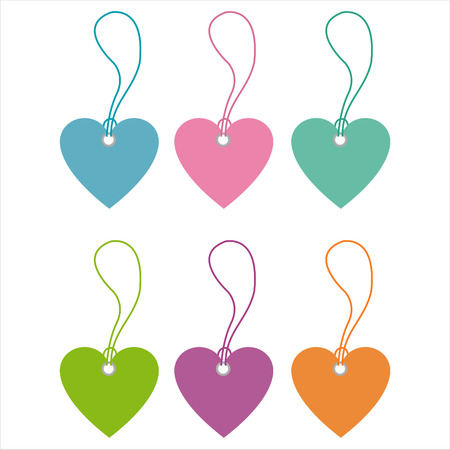 set of 6 colorful hearts tagsのイラスト素材