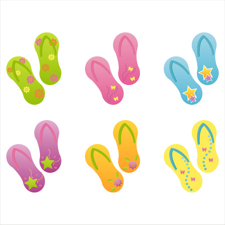 set of 6 colorful flip flopsのイラスト素材
