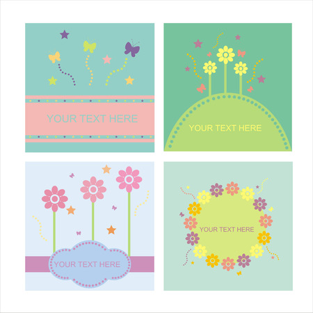 set of 4 cute floral framesのイラスト素材