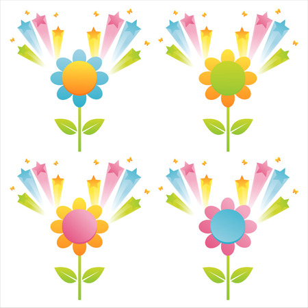 set of 4 flowers with splashesのイラスト素材