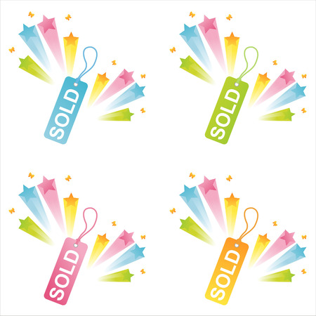 set of 4 sold tags with splashesのイラスト素材
