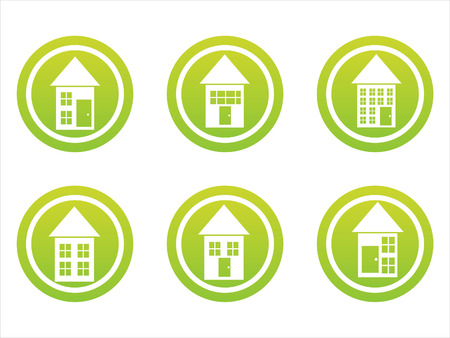 set of 6 green buildings signsのイラスト素材