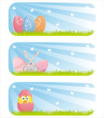 set of 3 colorful easter bannersのイラスト素材