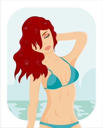 beach girl over sea landscapeのイラスト素材