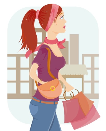 beautiful shopping girl with a lot of bagsのイラスト素材
