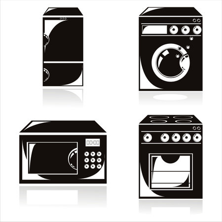 set of 4 black housework electronics iconsのイラスト素材