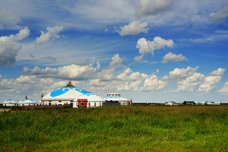 Zhangbei grassland with Mongolian yurtsのeditorial素材